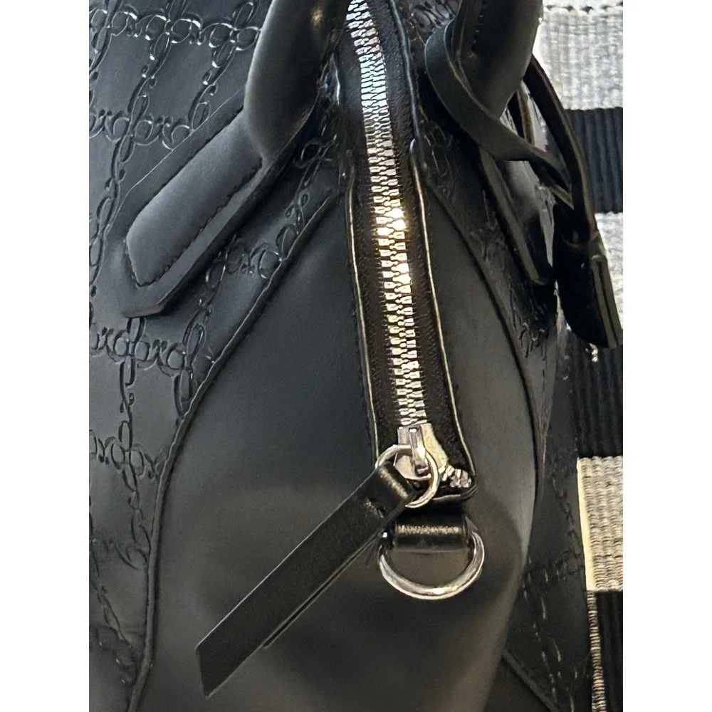 Nine West - Patterned - Solid Black - Satchel- Hand Bag W/Lock + Key Decor